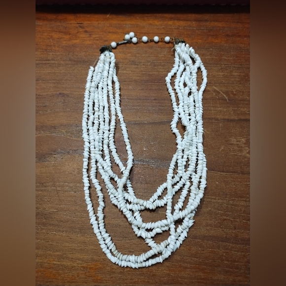 Vintage Jewelry - Vintage Multi-Strand Shell Necklace, White, 15 Inches, 2.5 Inch Extension
